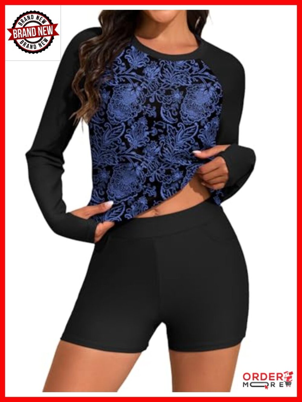Plus Size Women's Rash Guard 2 Piece Swim UPF 50+ Long Sleeve Swimsuit with